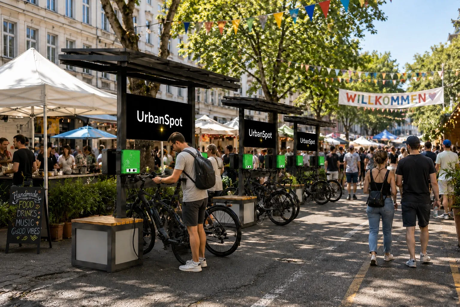Mobile E-Bike-Ladestation bei einem Stadtfest